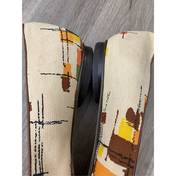 Enzo Angiolini Multicolor Beige Canvas Flats, Dark Brown Flower, Size 10 - Picture 3 of 9